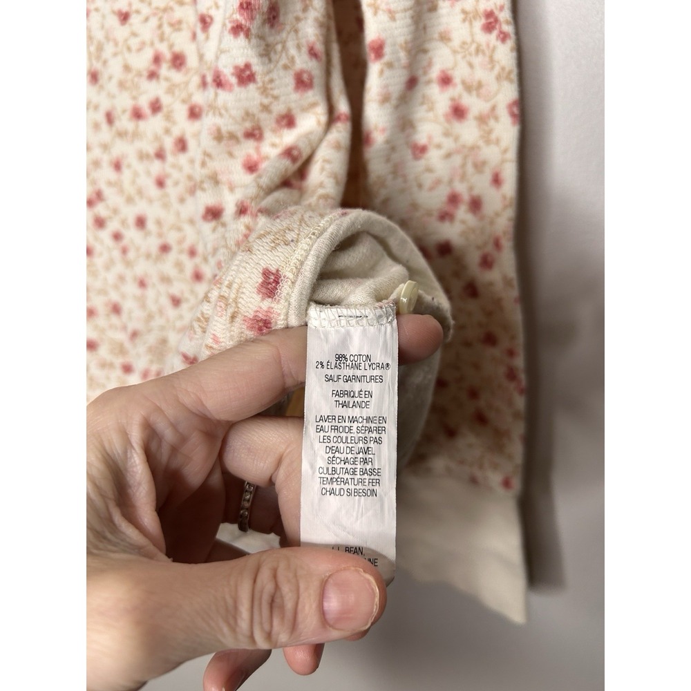 L.L. Bean Women's Cream Floral Thermal Button Henley Top Shirt Size Large - Picture 4 of 8